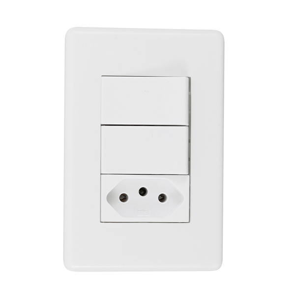 Conjunto 1 Tomada e 2 Interruptores Energia Simples 10A 4×2 Branco Stella Steck